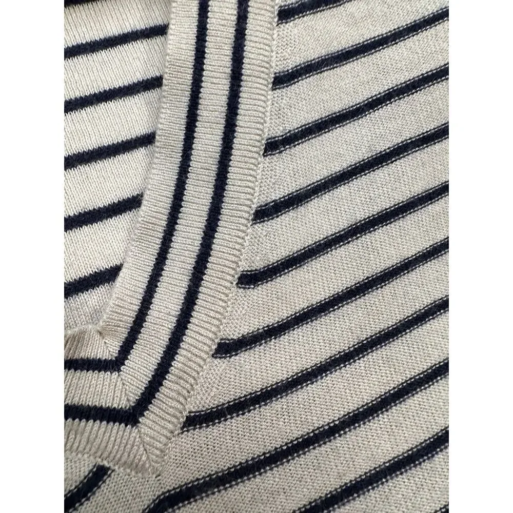 Athleta Retreat Striped V-Neck Sweater Silk/Cashmere Size Small